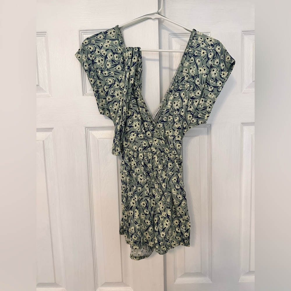 Urban Outfitters Green and Blue Floral Romper